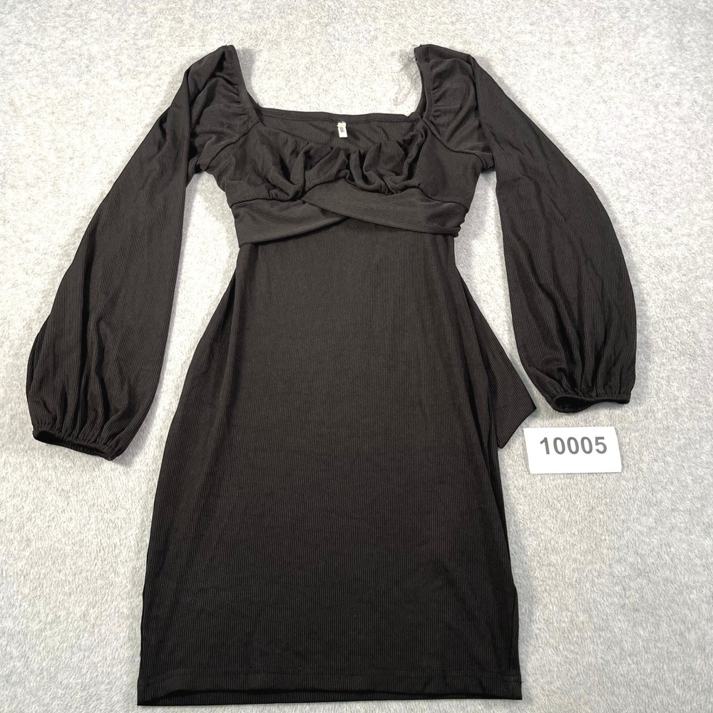 Bluebell Mini Shift Dress Womens Medium Black Stretch‎ Scoop Neck Puff Sleeve